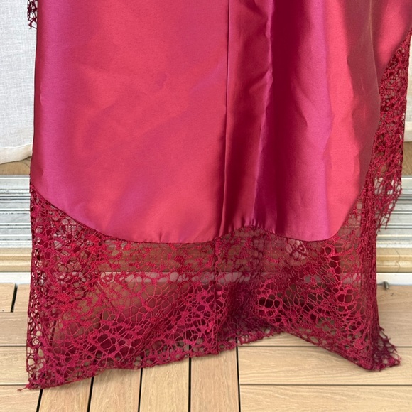 NWT ML Monique Lhuillier burgundy mulberry lace trim high low gown dress - Picture 8 of 13